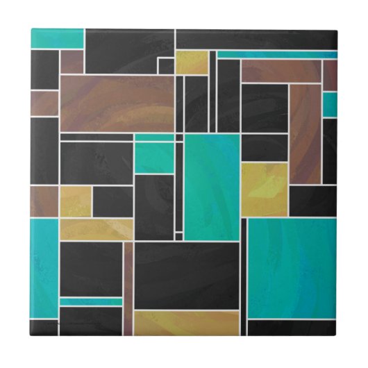 Carreau Impression noire Brown Turquoise Mondrian (Devant)