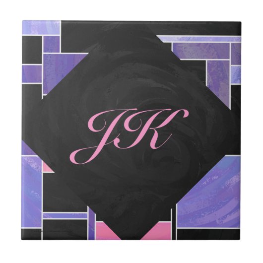 Carreau Impression noire violet mondriaque (Devant)