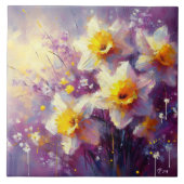 Carreau Impressionniste Daffodique Floral Purple Jaune Art (Devant)
