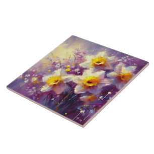 Carreau Impressionniste Daffodique Floral Purple Jaune Art