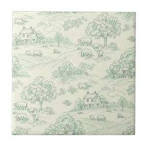 Carreau Imprimé de toile de ferme animale pastoral vert at