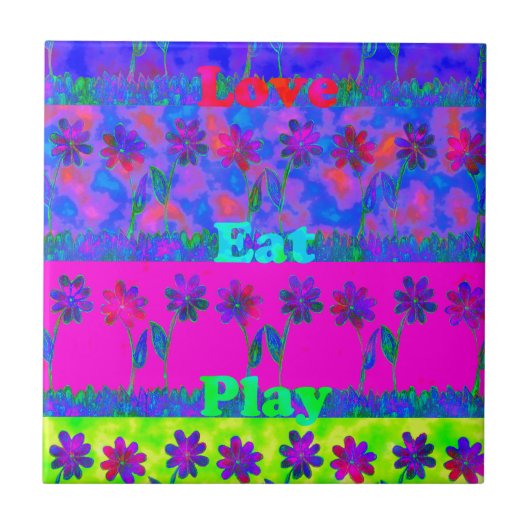 Carreau Imprimer Art Motivational Vibrant "Eat Love & Play (Devant)