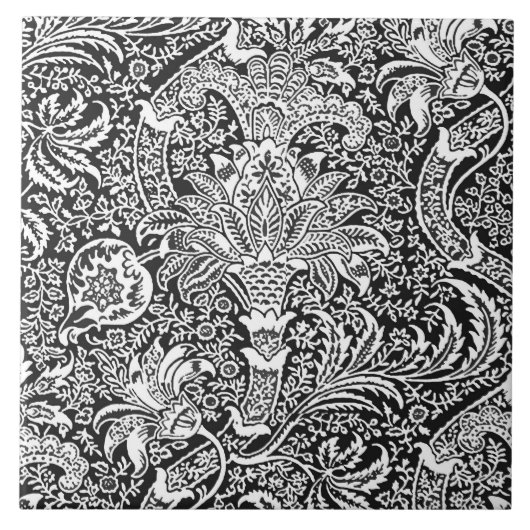 Carreau Indien de William Morris, noir et blanc (Devant)