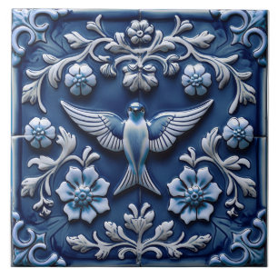 Carreau Indigo Azulejo Bleu Portugais Lisbonne oiseau