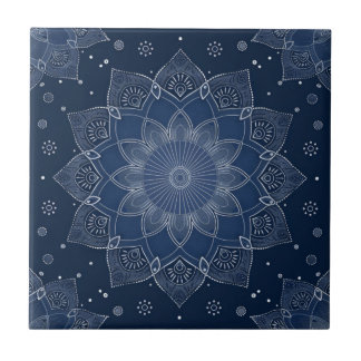 Carreau Indigo Azulejo bleu portugais Mandala décoratif