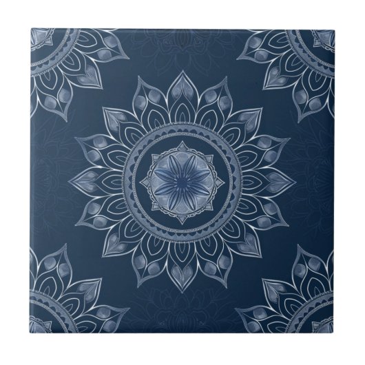 Carreau Indigo Azulejo bleu portugais Mandala décoratif (Devant)