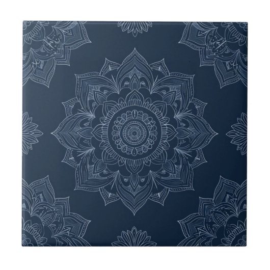 Carreau Indigo Azulejo bleu portugais Mandala décoratif (Devant)