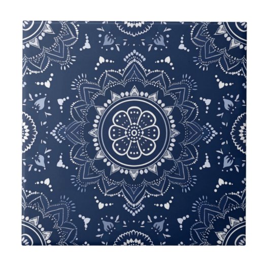 Carreau Indigo Azulejo bleu portugais Mandala décoratif (Devant)