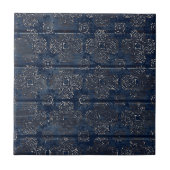 Carreau Indigo Bleu Rustique Damassé Sur Bois Rayé (Devant)