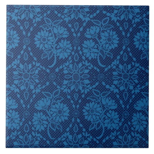 Carreau Indigo Blue Floral Faux Lace Motif (Devant)