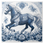 Carreau Indigo Horse : Élégance florale (Devant)