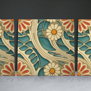 Carreau Indigo ininterrompu et crème rouge motifs bio