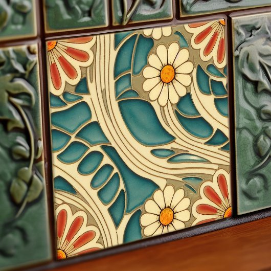 Carreau Indigo ininterrompu et crème rouge motifs bio