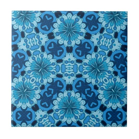 Carreau Indigo Motif chinois Floral bleu (Devant)