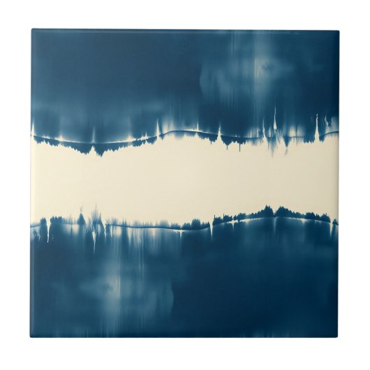 Carreau Indigo Shibori Abstrait Moderne Horizontal (Devant)