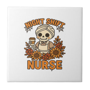 Carreau Infirmière de nuit florale squelette Halloween RN