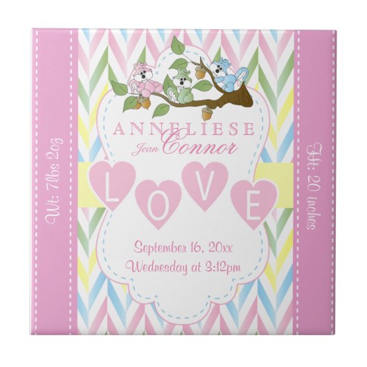 Carreau Informations sur la naissance - Écureuils Bébés Pa (Devant)