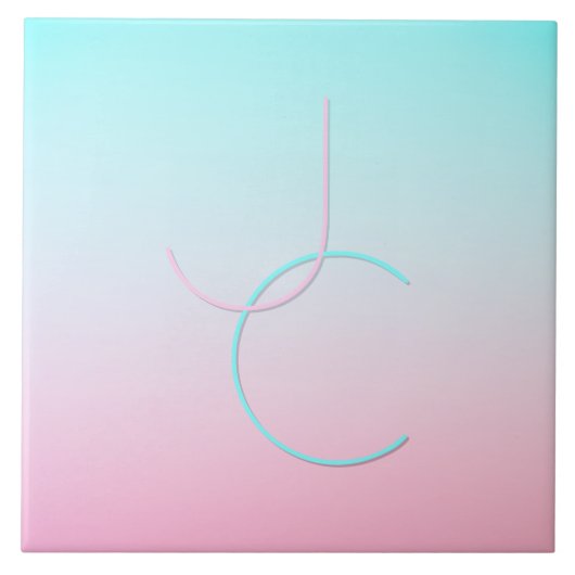 Carreau Initiales 2 superposées modernes | Turquoise Rose (Devant)