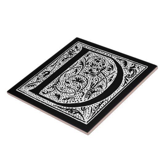 Carreau Initiales blanches de "D" de la lettre D de noir (Côté)