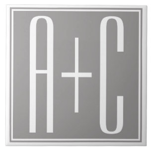 Carreau Initiales de couples ou autre texte Blanc & Gris