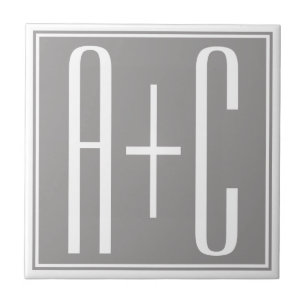 Carreau Initiales de couples ou autre texte Blanc & Gris
