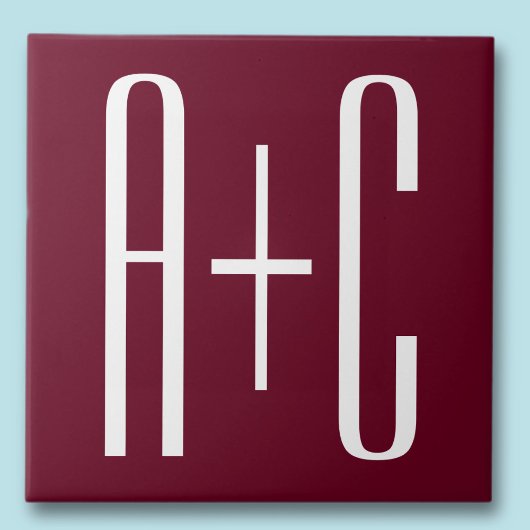 Carreau Initiales de couples simples | Blanc et bordeaux
