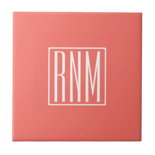 Carreau Initiales Monogramme Blanc Sur Corail