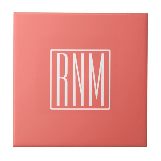Carreau Initiales Monogramme | Blanc Sur Corail (Devant)