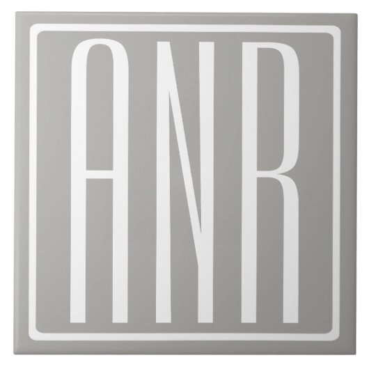 Carreau Initiales Monogramme | Blanc Sur Gris Clair (Devant)