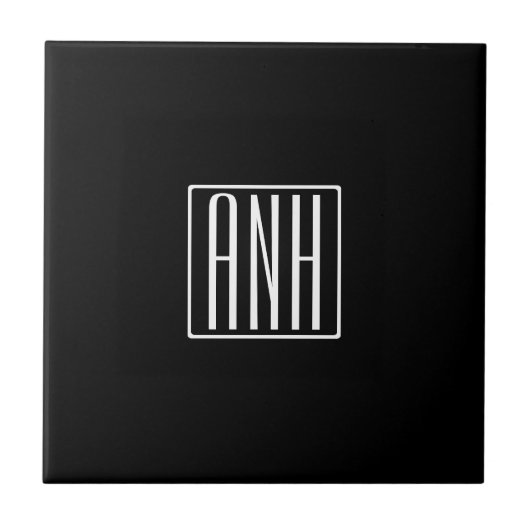 Carreau Initiales Monogramme | Blanc Sur Noir (Devant)
