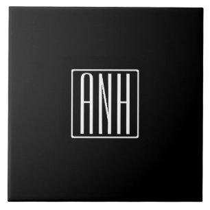 Carreau Initiales Monogramme Blanc Sur Noir