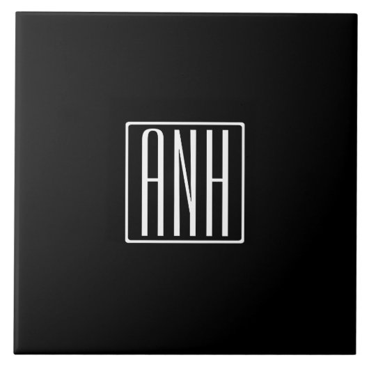 Carreau Initiales Monogramme | Blanc Sur Noir (Devant)