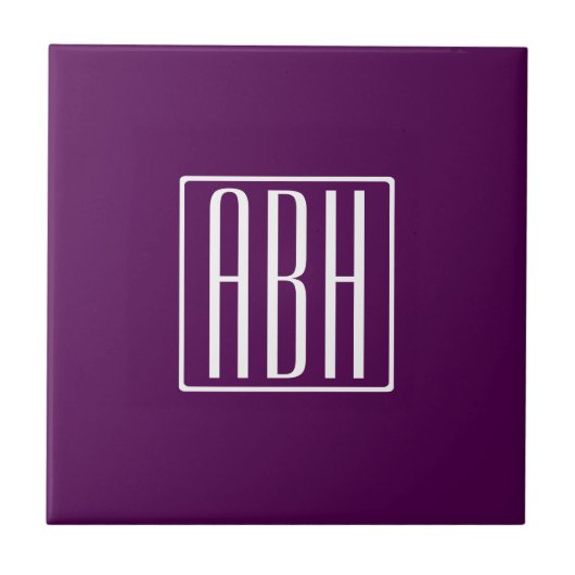 Carreau Initiales Monogramme | Blanc Sur Violet Foncé (Devant)