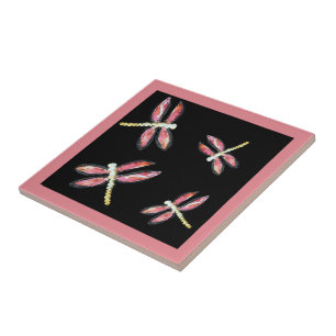 Carreau Insect Art Dancing Pink Dragonfly Bugs