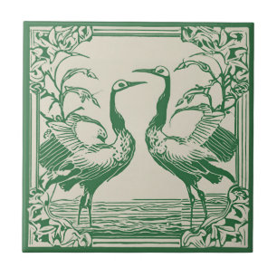 Carreau Inséparables deux grues Green Art Déco Art Nouveau