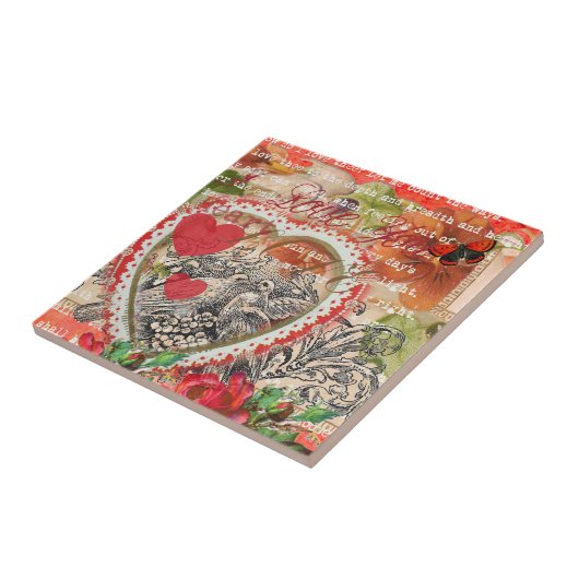 Carreau Inséparables Heart Red Art Collage (Côté)