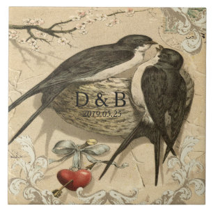 Carreau Inséparables vintages Nid Décor Mariage Date