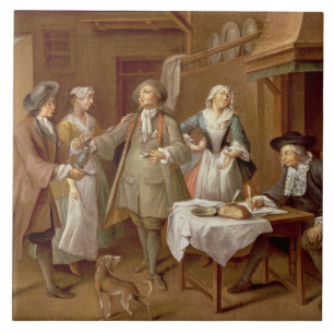 Carreau Intérieur d'une cuisine avec des figures goûtant