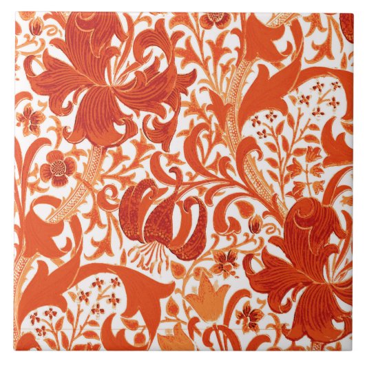 Carreau Iris de William Morris et lis, mandarine (Devant)