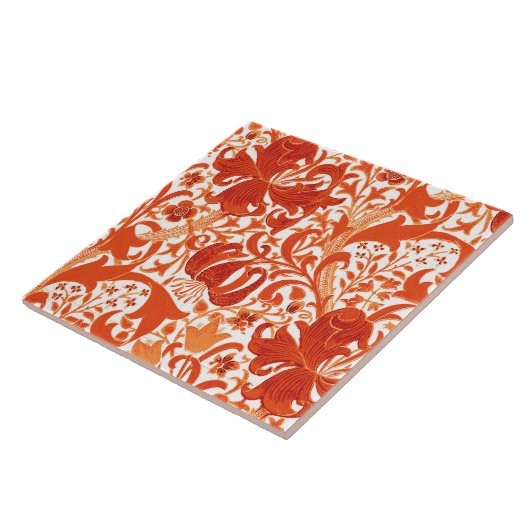 Carreau Iris de William Morris et lis, mandarine (Côté)