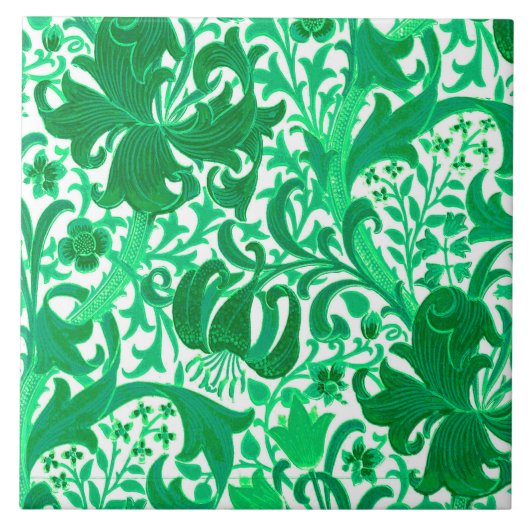 Carreau Iris de William Morris et lis, vert de jade (Devant)