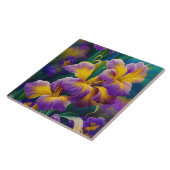Carreau Iris Floral Violet et bleu or feuilles (Côté)