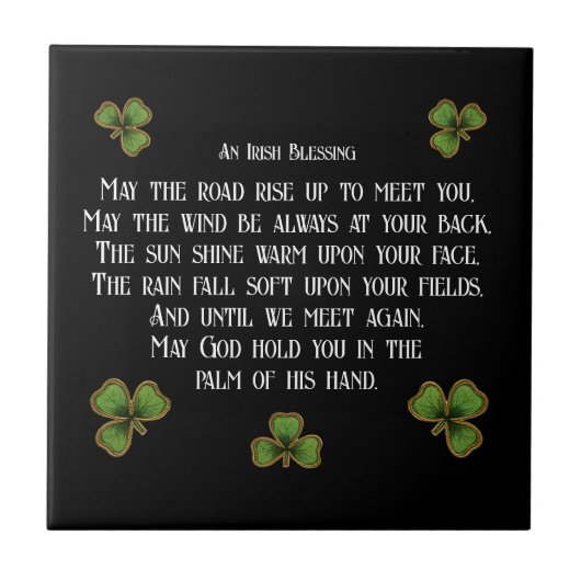 Carreau Irish Blessing et Shamrock noir et vert (Devant)