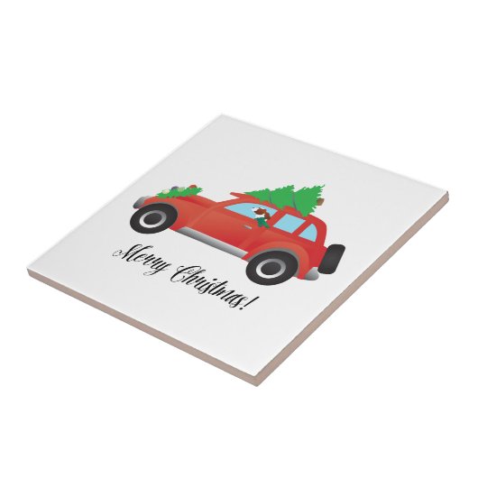 Carreau Irish Red et White Setter Conduite voiture de Noël (Côté)