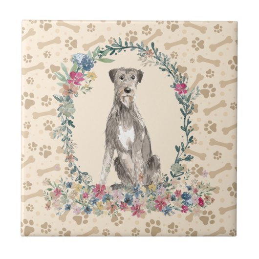 Carreau Irlandais Wolf Hound Chien Empreinte de patte Flor (Devant)
