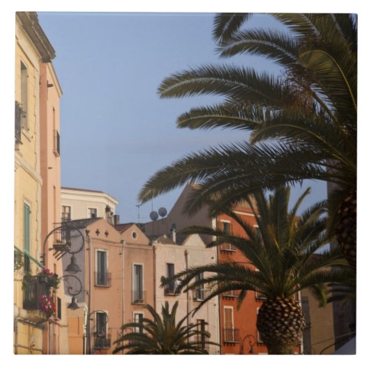 Carreau Italie, Sardaigne, Cagliari. Bâtiments et palmiers (Devant)
