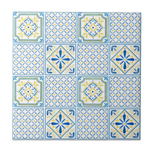 Carreau italien méditerranéen bleu et jaune