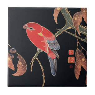 Carreau Ito Jakuchu Perroquet rouge sur la branche Art jap