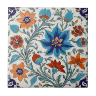 Carreau Iznik Turc Vintage Floral Fleurs Bleues Antique