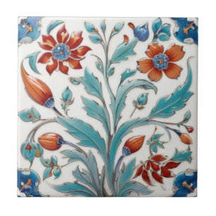 Carreau Iznik Turc Vintage Floral Vert & Rouge Fleurs